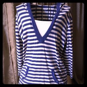 Striped - 3/4 sleeve - hooded casual shirt